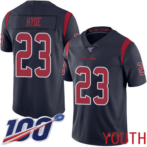 Houston Texans Limited Navy Blue Youth Carlos Hyde Jersey NFL Football 23 100th Season Rush Vapor Untouchable